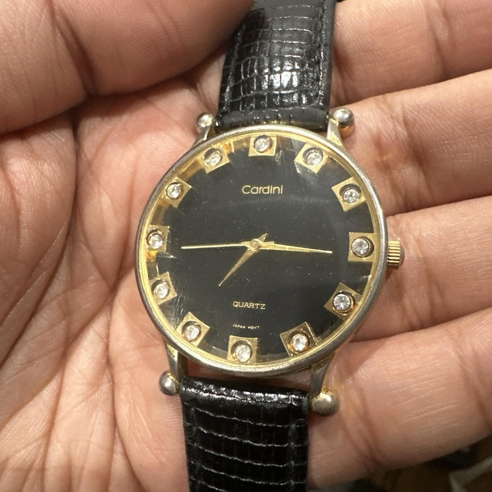 Working Cardini Dainty Crystal Womens Watch 37mm Fits 7 In Black Leather Strap‎